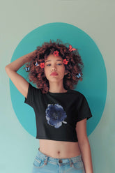 Crop Top with "Azure Petals" Print