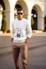 Regular Fit Unisex Sweatshirt with "Cute Cat Illustration" Print