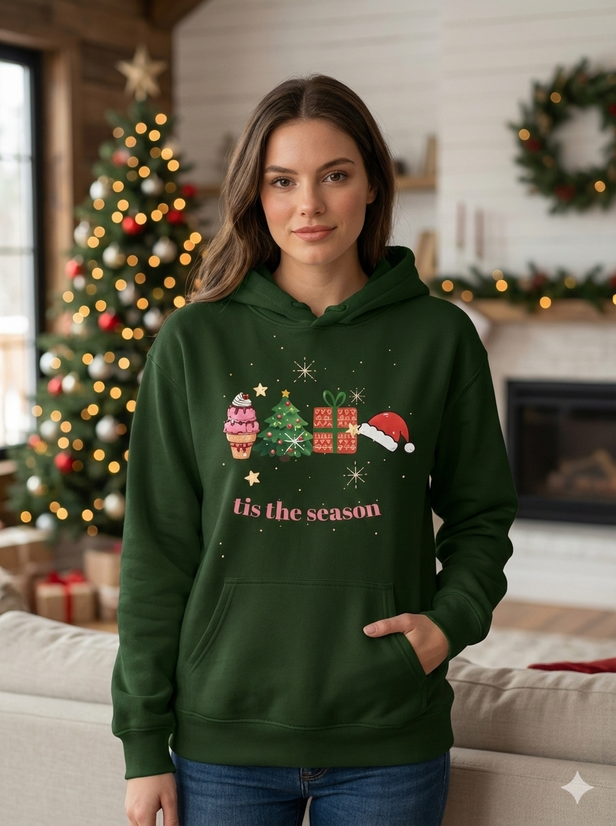 Regular Fit Unisex hoddie with "Christmas Icons" Print