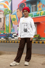 Regular Fit Unisex Sweatshirt with "Cute Cat Illustration" Print