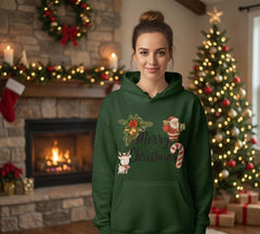 Regular Fit Unisex hoddie with "Santa & Reindeer Merry Christmas" Print