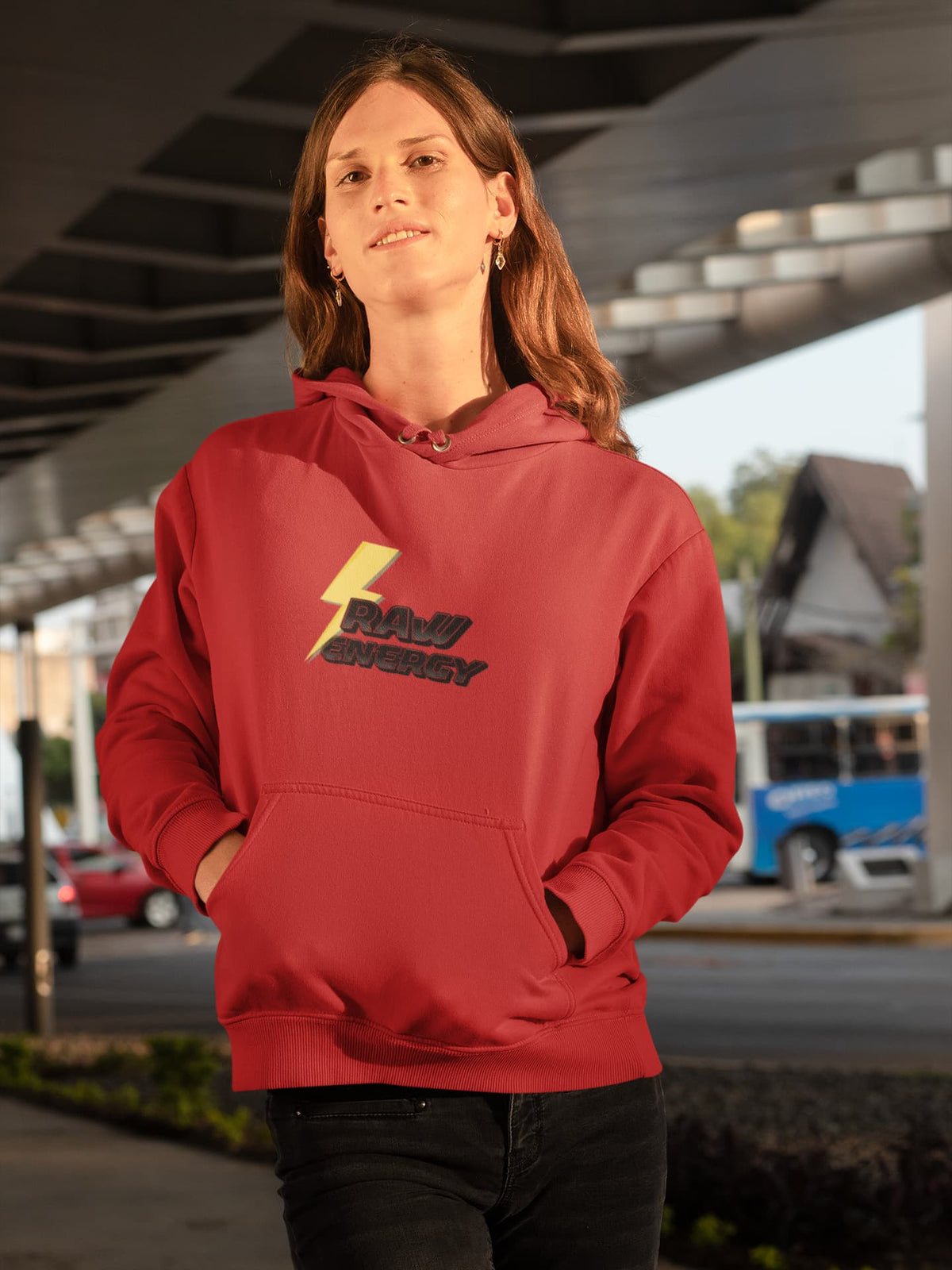 Regular Fit Unisex hoddie with "Raw Energy" Print