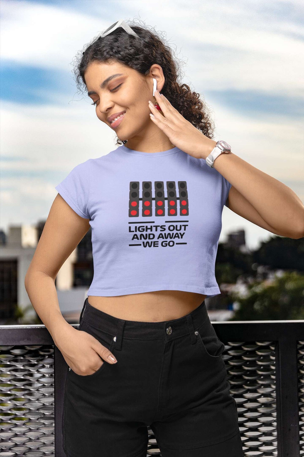 Crop Top with "Lights Out and Away We Go" Print