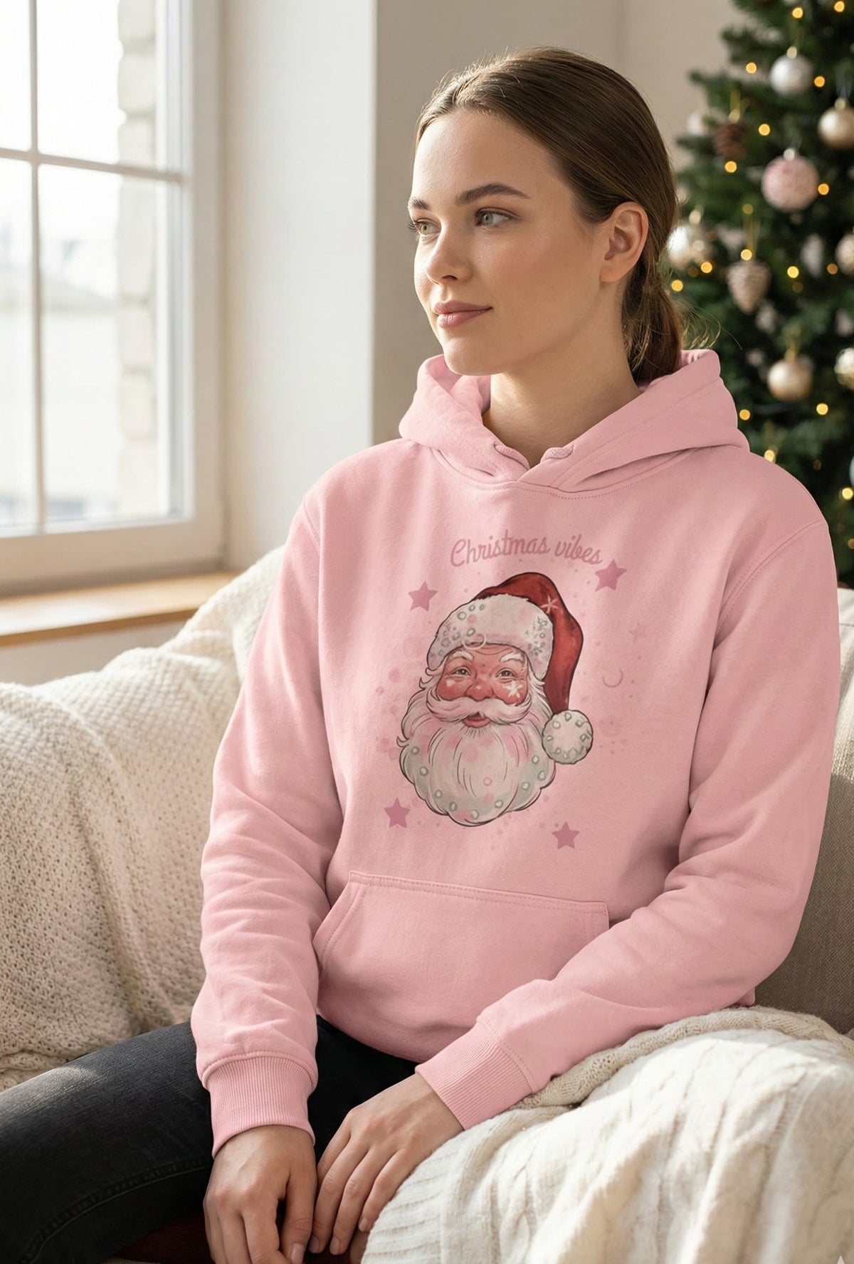 Regular Fit Unisex hoddie with "Santa Illustration" Print